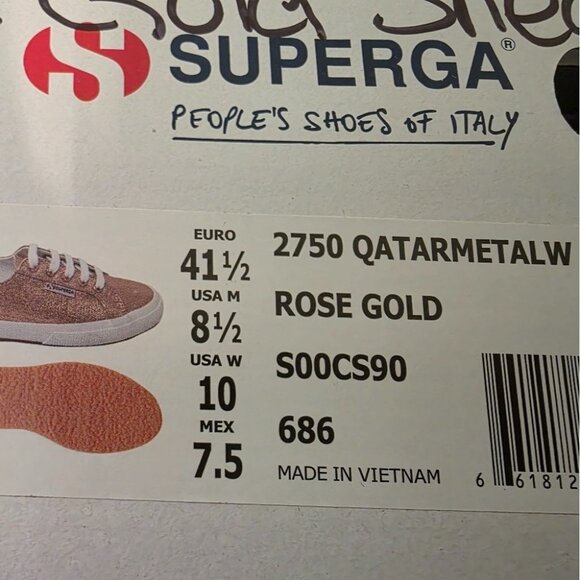 Superga 2750 Fantasia Rose Gold Sneakers Vulcanized Rubber Sole & Cotton Lining - Picture 2 of 8